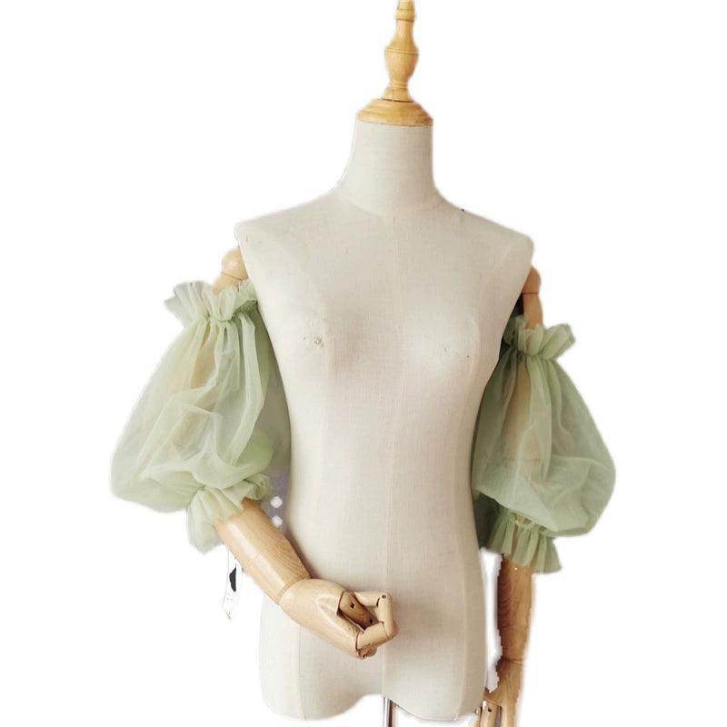 Avocado Green wedding Accessories Summer Sun Protection Sleeve Soft yarn ruffled puffy sleeve Lantern sleeve all matching sleeves 648016981269 - COCOMELODY