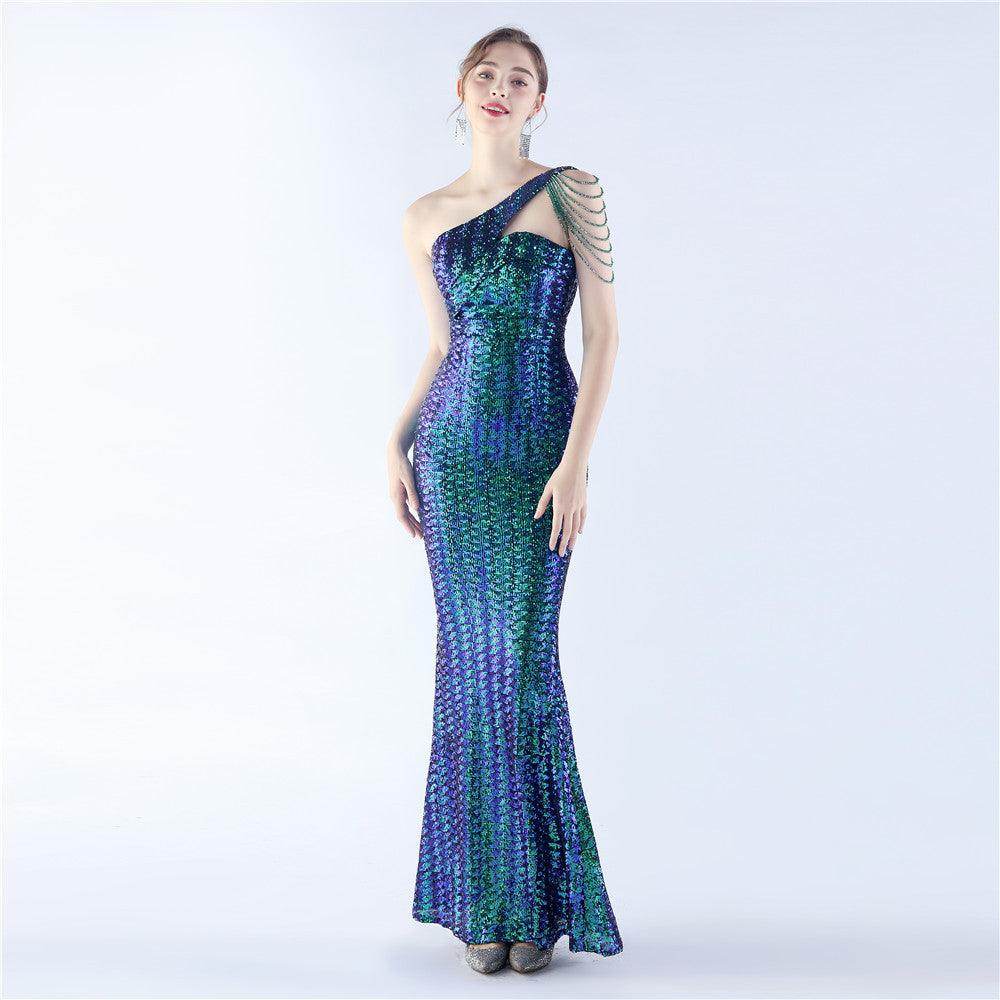 Sheath-column floor length sequined dress 785514826195 - COCOMELODY