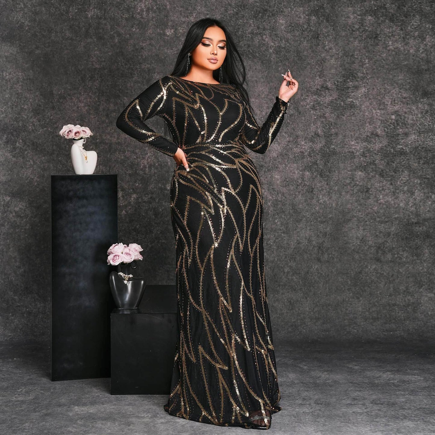 Sheath-column floor length sequined dress 830733471572 - COCOMELODY