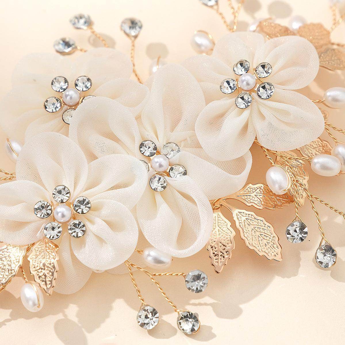 Beautiful white flower handcrafted hair clip Wedding hair accessories Diamond pearl hair clip 753896048928 - COCOMELODY