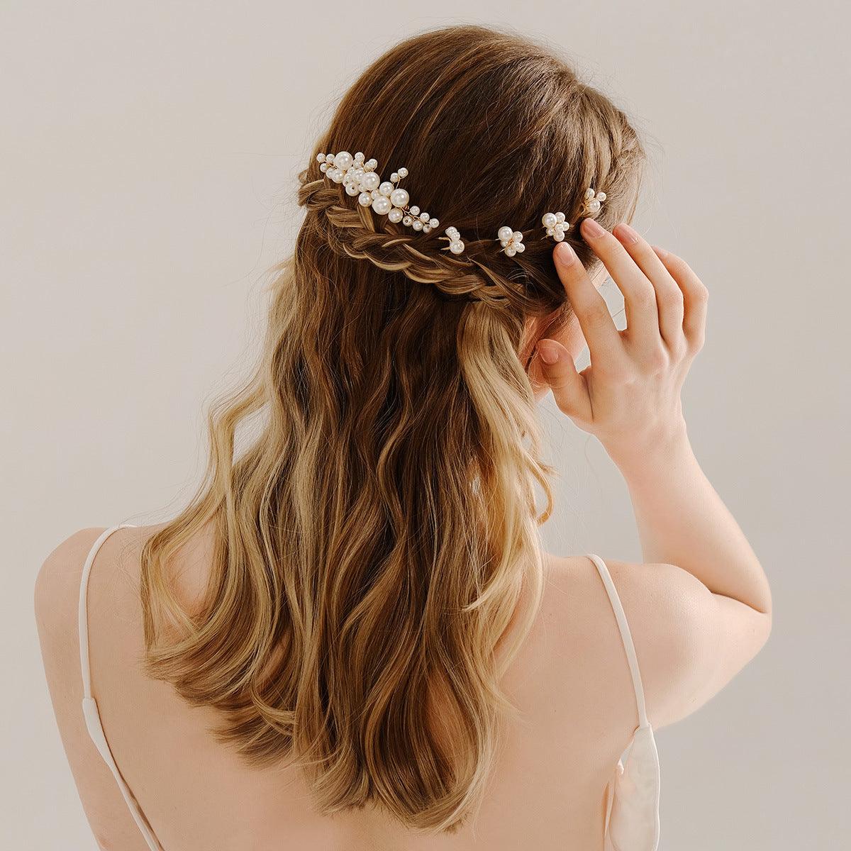 Bridal Accessories Sweet headdress set Handmade pearl U-shaped hair comb 596845385157 - COCOMELODY