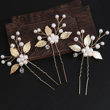 Pearl bridal hairpin Headpiece Hair pin Wedding accessories set of 3 686678591615 - COCOMELODY