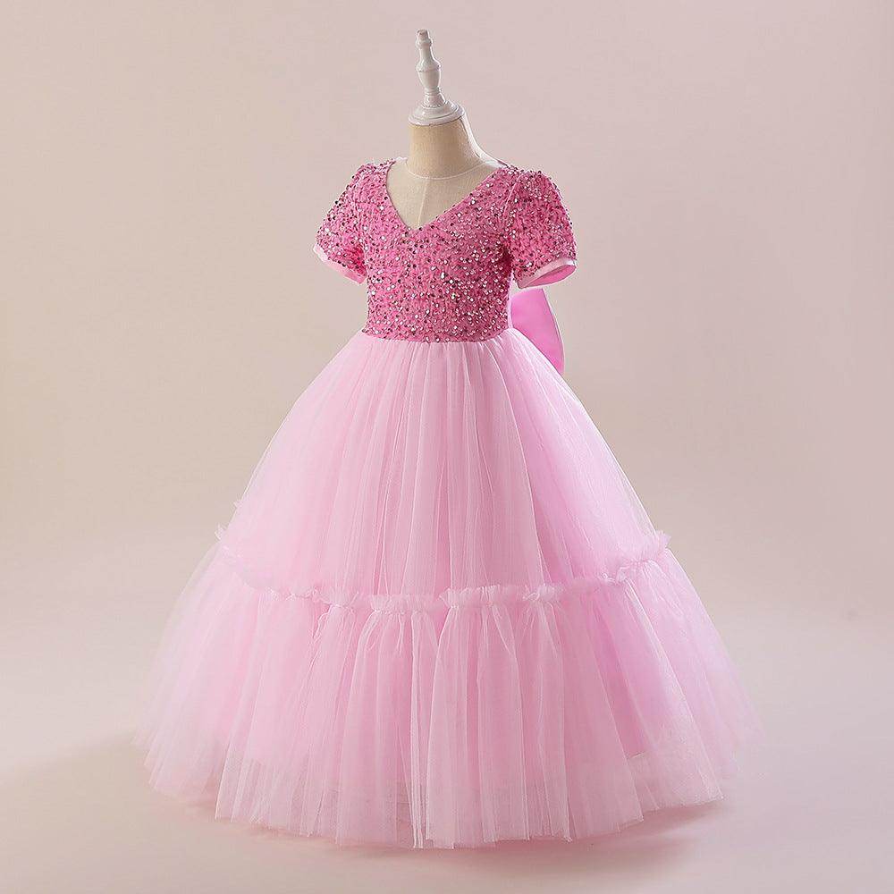 A-Line Maxi Sequined Tulle Flower Girl Dress 735143524780 - COCOMELODY