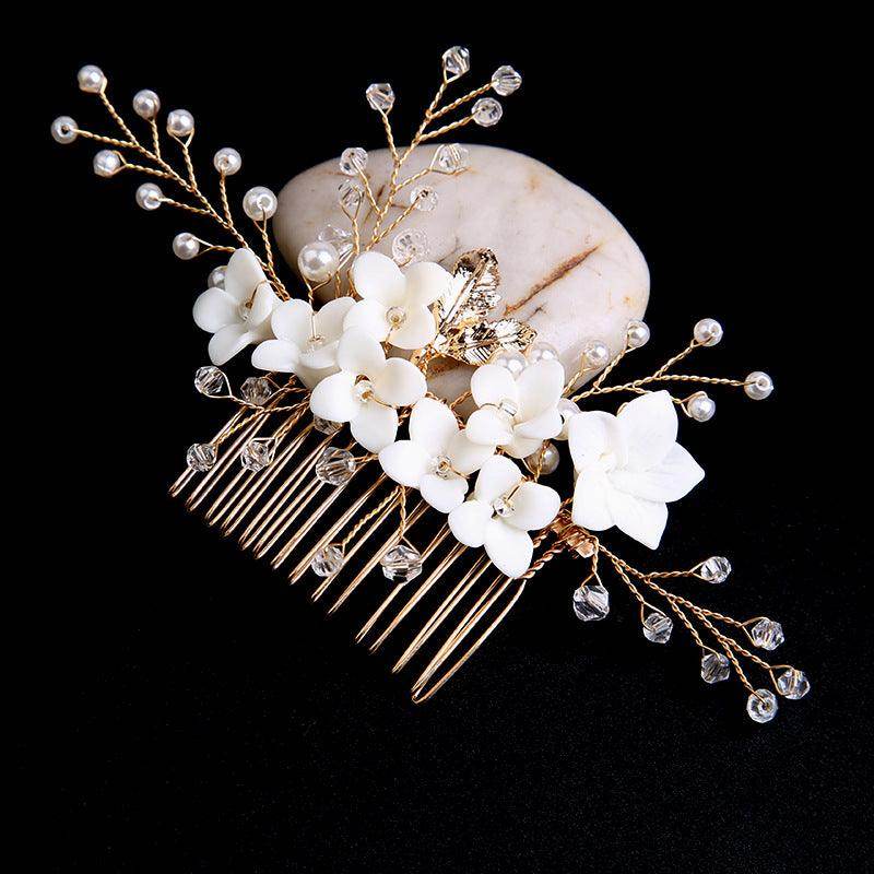Bridal accessories Gold leaf hair up hair comb Handmade rhinestone headdress flower comb 698449649574 - COCOMELODY