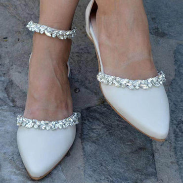 Rhinestone Ankle Strap Pointy Flat Shoes 728300420906 - COCOMELODY