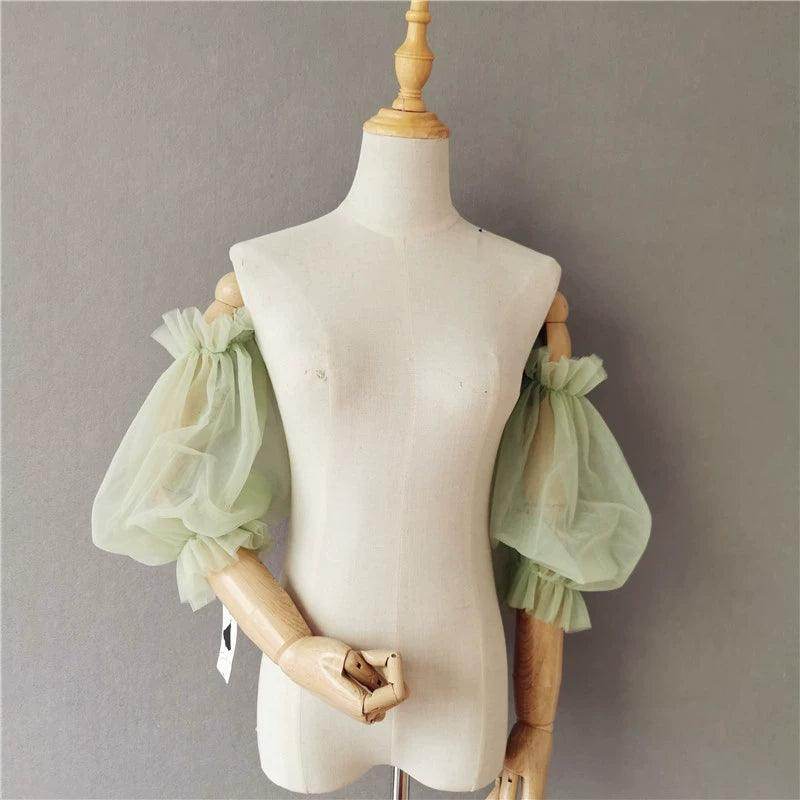 Avocado Green wedding Accessories Summer Sun Protection Sleeve Soft yarn ruffled puffy sleeve Lantern sleeve all matching sleeves 648016981269 - COCOMELODY