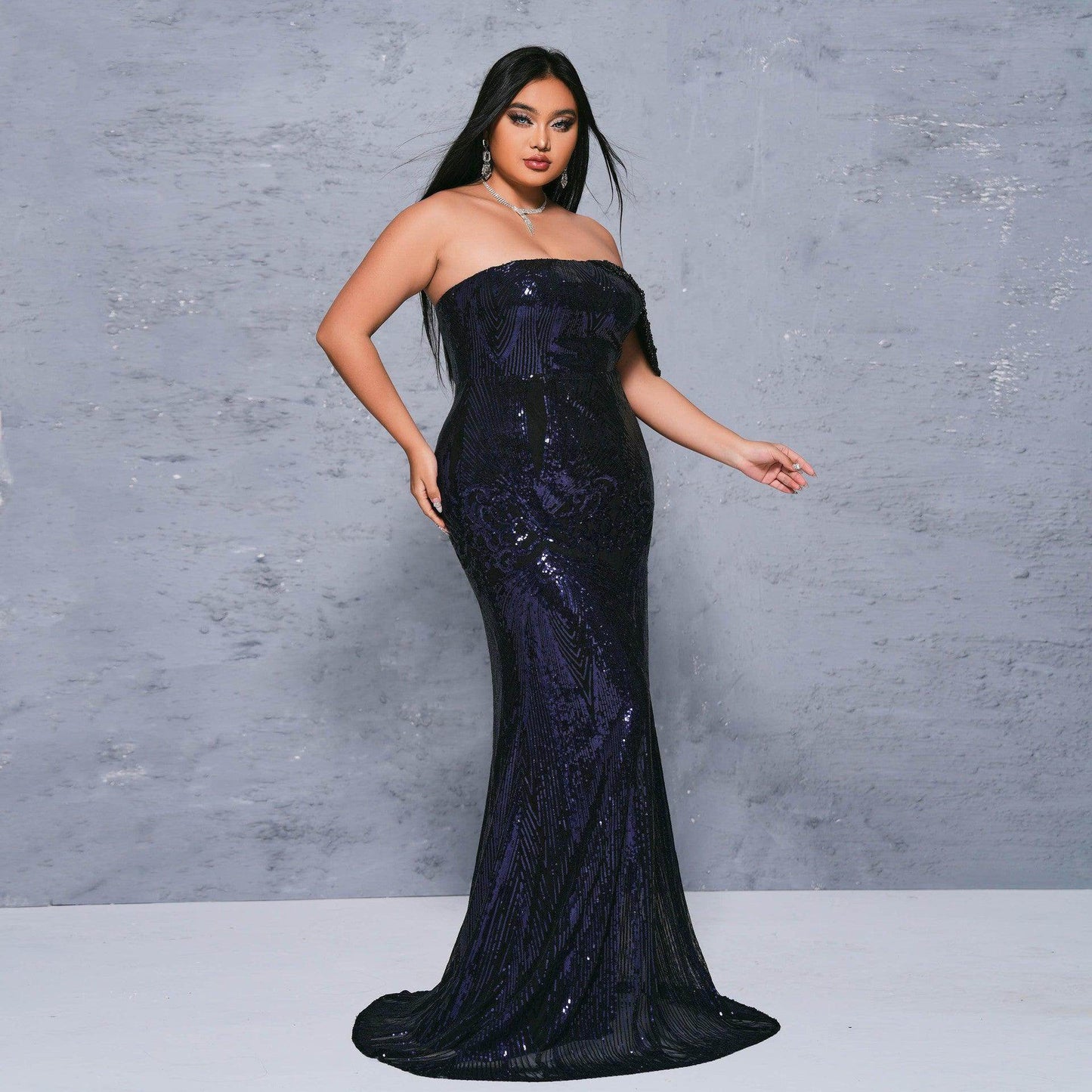 Trumpet-Mermaid Sweep-Brush Train Sequins Dress 799472835737 - COCOMELODY