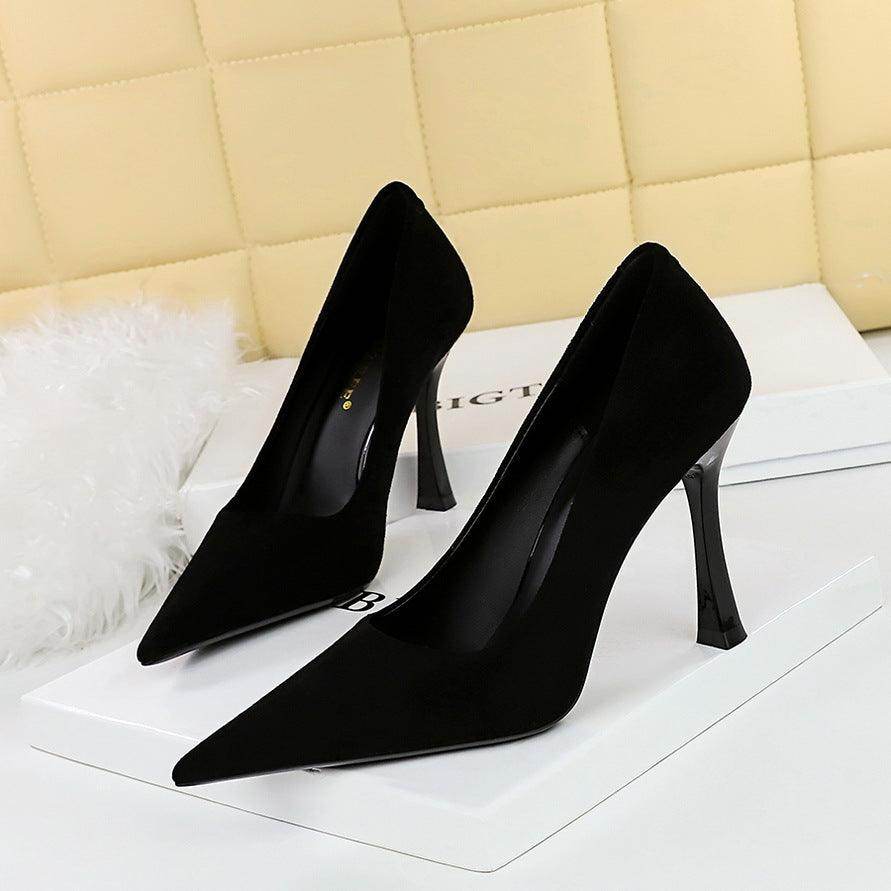 Black Suede Pointy Stiletto Heels 753837040195 - COCOMELODY
