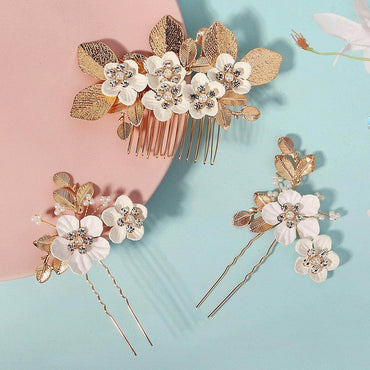 Vintage Leaf Flower hairpin set Bridal Wedding Headwear Handmade Hairpin and comb 771959289349 - COCOMELODY