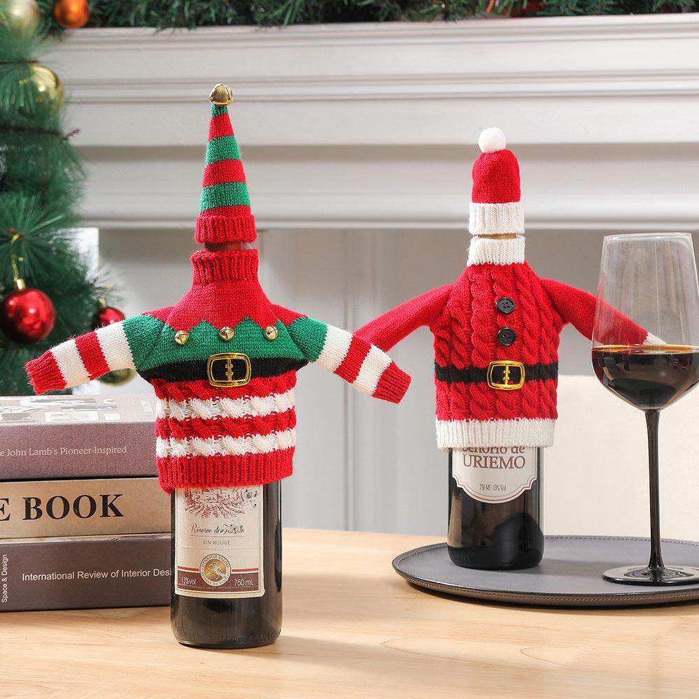 Christmas decorations wine knit bottle set holiday scene layout 768517703785 - COCOMELODY