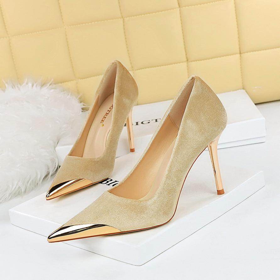 Metallic Pointed Toe Stiletto Heels 718321941230 - COCOMELODY