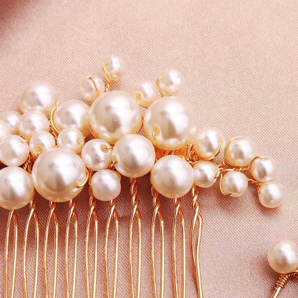 Bridal Accessories Sweet headdress set Handmade pearl U-shaped hair comb 596845385157 - COCOMELODY