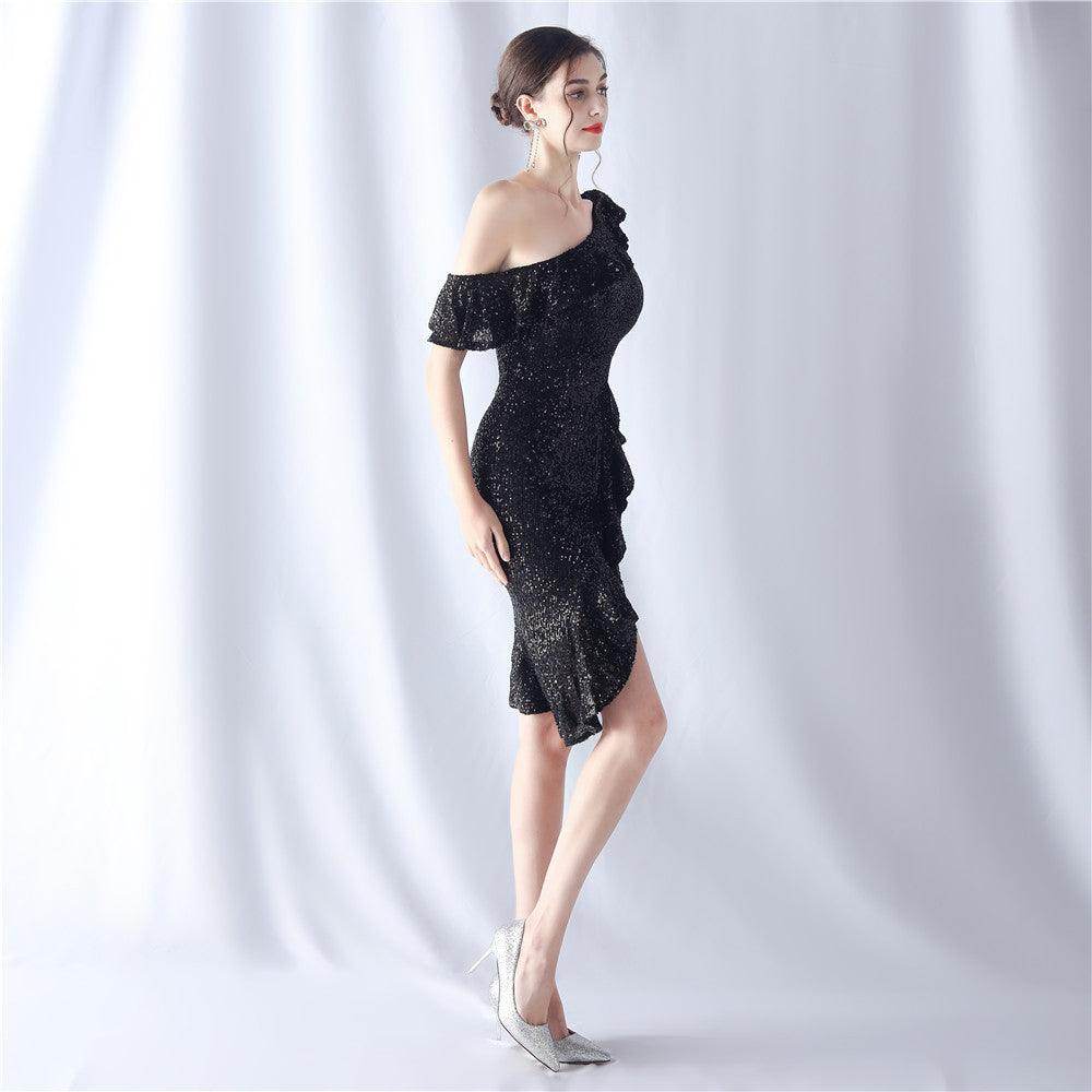 Sheath-Column Knee Length Sequined Cocktail Dress 803821408027 - COCOMELODY