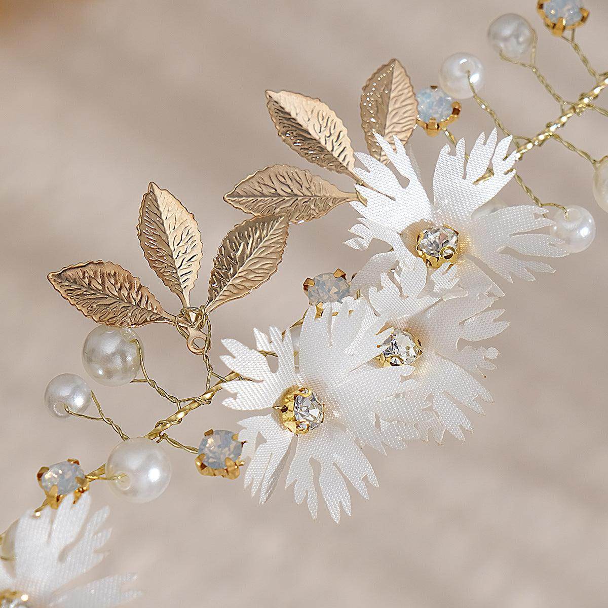 Bridal Headpieces Girls hair pieces Fabric flowers Pearl soft chain headpieces 650978170351 - COCOMELODY