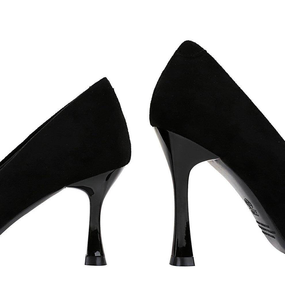 Black Suede Pointy Stiletto Heels 753837040195 - COCOMELODY