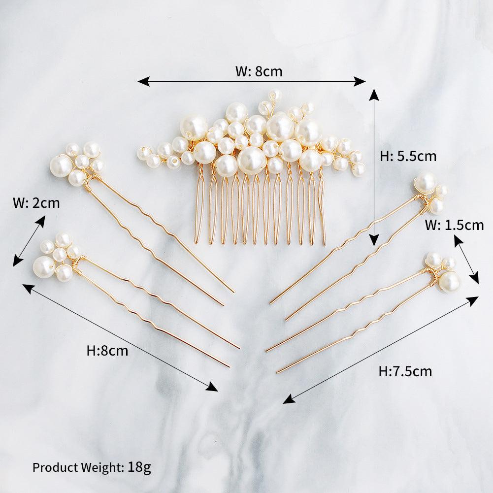 Bridal Accessories Sweet headdress set Handmade pearl U-shaped hair comb 596845385157 - COCOMELODY