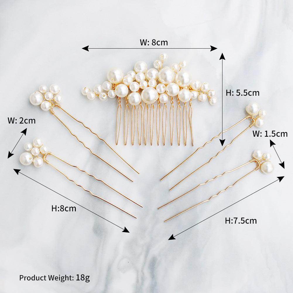 Bridal Accessories Sweet headdress set Handmade pearl U-shaped hair comb 596845385157 - COCOMELODY