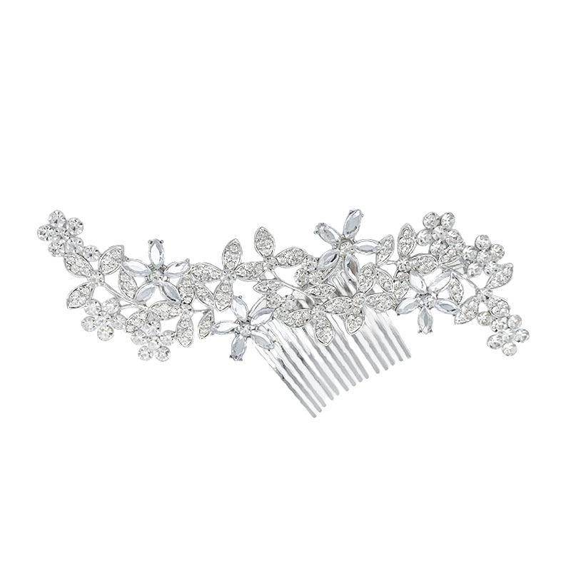 Leaf Hair Comb Alloy Five Petals Flower Rhinestone Accessories 742866021338 - COCOMELODY
