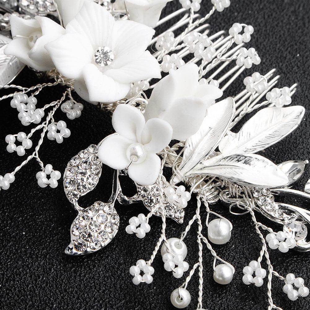 Pearl beaded hair comb Handmade ceramic flower comb 589015686895 - COCOMELODY