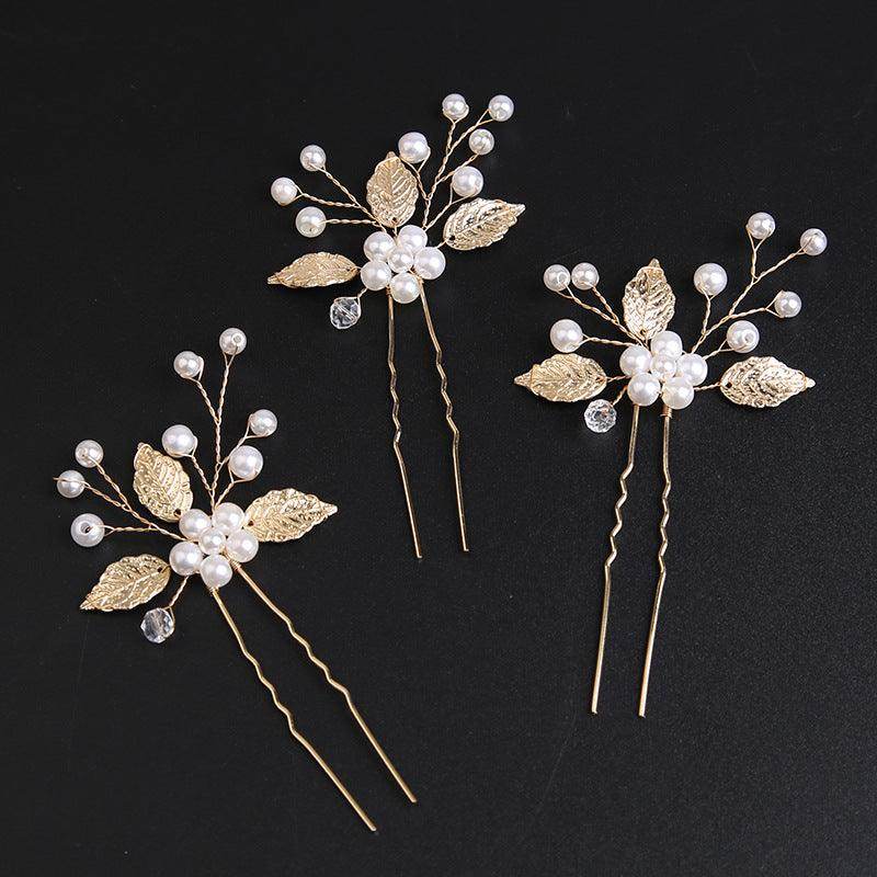 Pearl bridal hairpin Headpiece Hair pin Wedding accessories set of 3 686678591615 - COCOMELODY