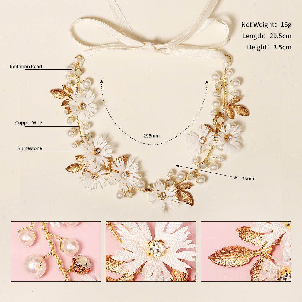 Bridal Headpieces Girls hair pieces Fabric flowers Pearl soft chain headpieces 650978170351 - COCOMELODY