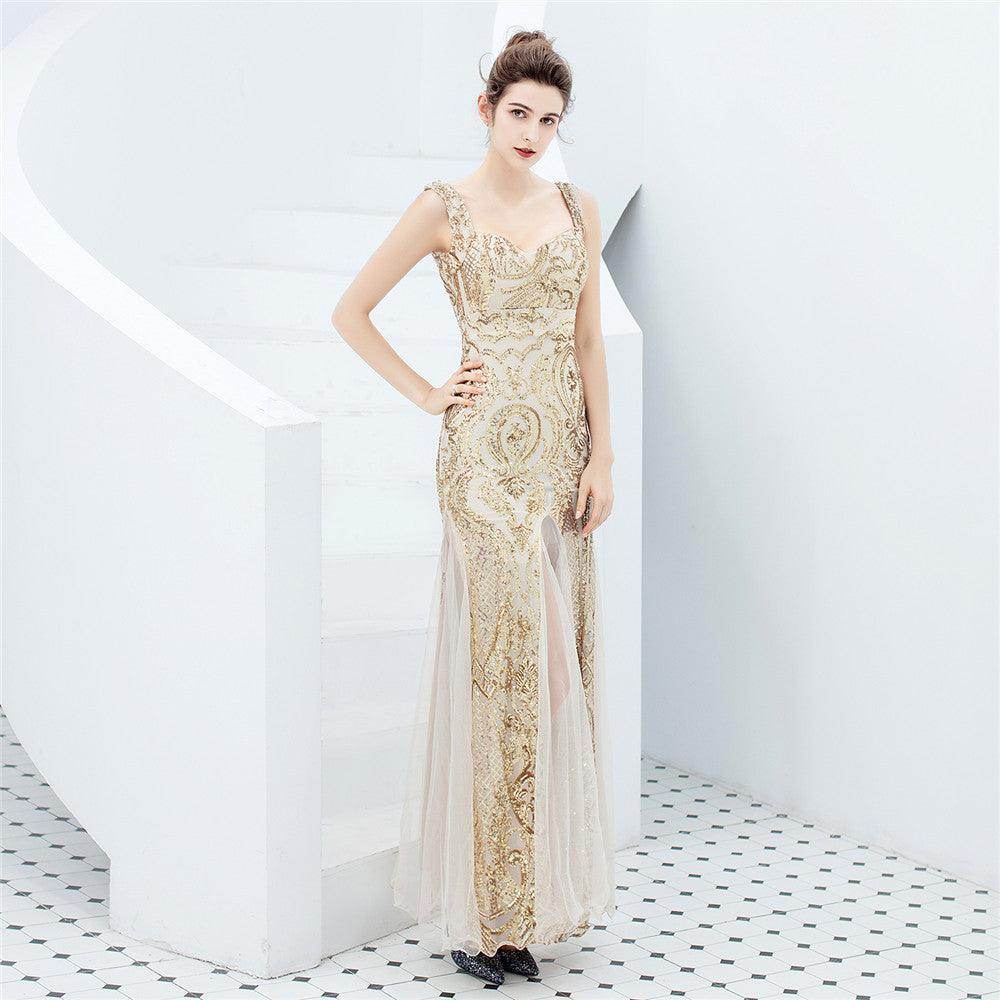 Sheath-column floor length sequined dress 646649928637 - COCOMELODY