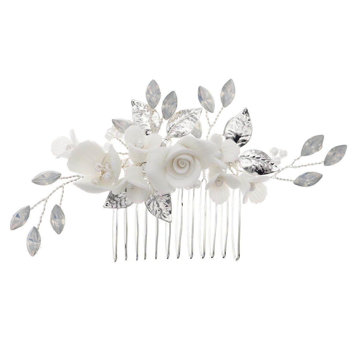 Bridal hair accessories Retro Jelly drill hand insert comb ceramic flower comb 733586558031 - COCOMELODY