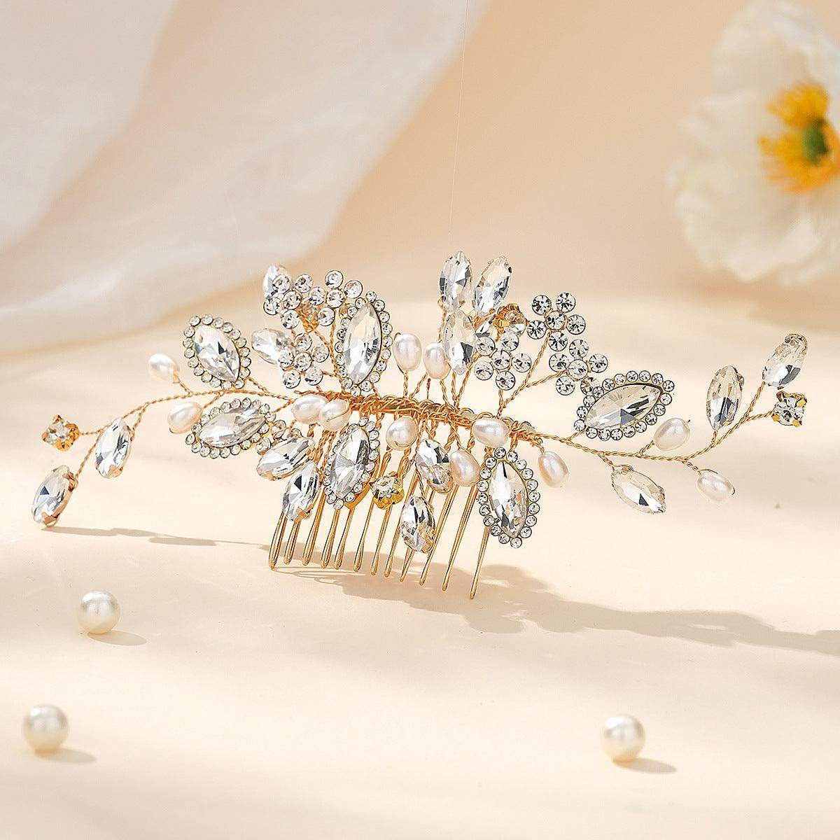 Bridal hair comb Wedding ladies Vintage updo accessories Handmade rhinestone pearl hair comb 757689767059 - COCOMELODY