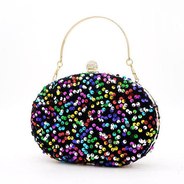 Goose egg oval crossbody Carry colorful black sequin dinner bag 675056328141 - COCOMELODY