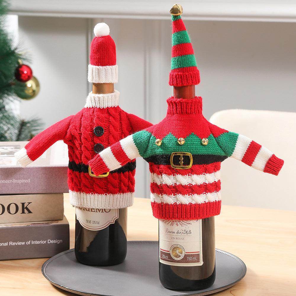Christmas decorations wine knit bottle set holiday scene layout 768517703785 - COCOMELODY
