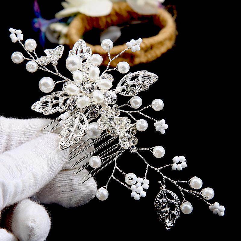 Bridal headdress pearl handmade leaf comb 749571815454 - COCOMELODY
