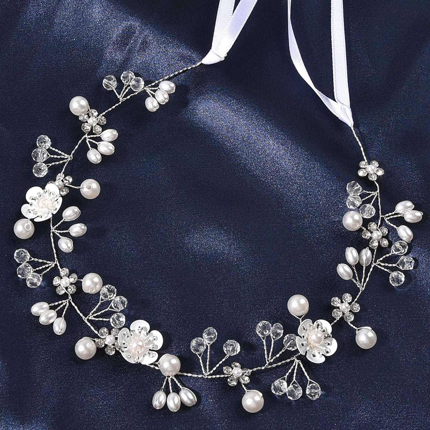 Bridal accessories Beautiful flowers handmade beaded headband Crystal pearl headband 734322003958 - COCOMELODY