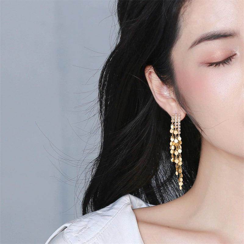 Long gold fringe earrings 738515284210 - COCOMELODY