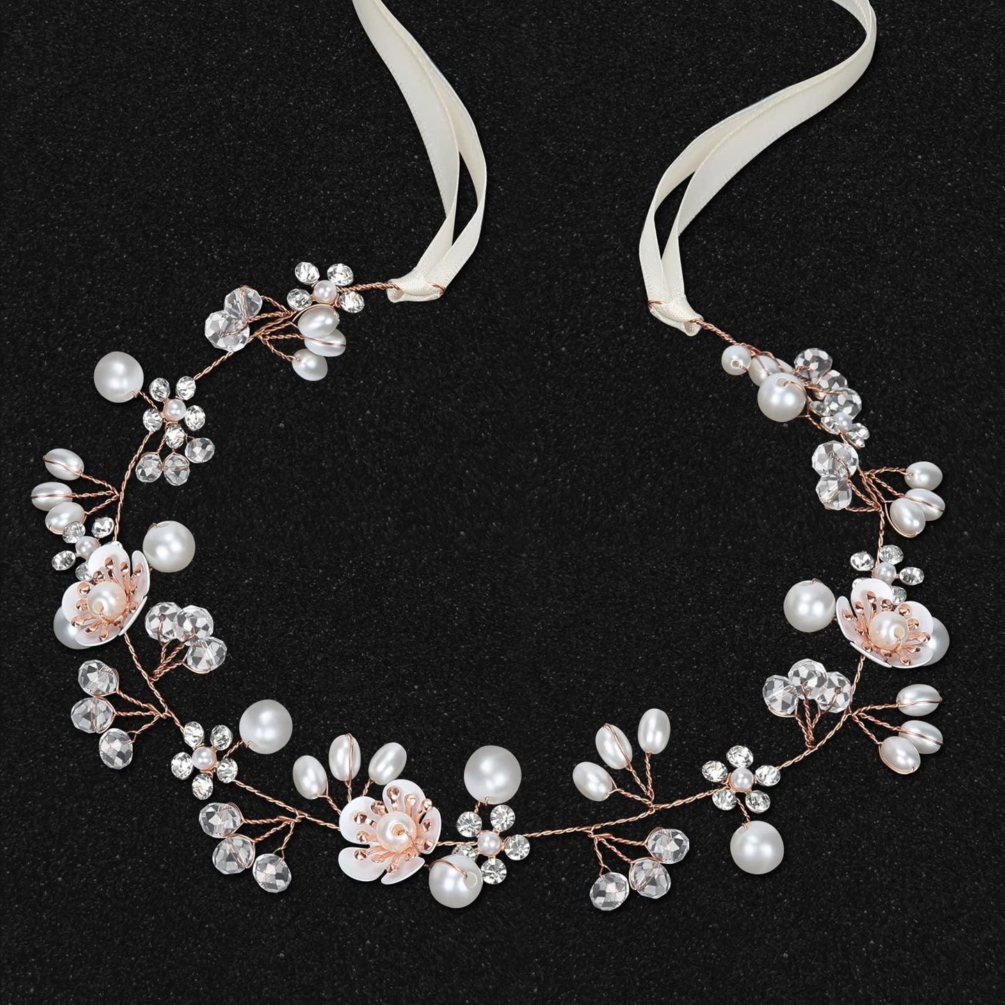 Bridal accessories Beautiful flowers handmade beaded headband Crystal pearl headband 734322003958 - COCOMELODY