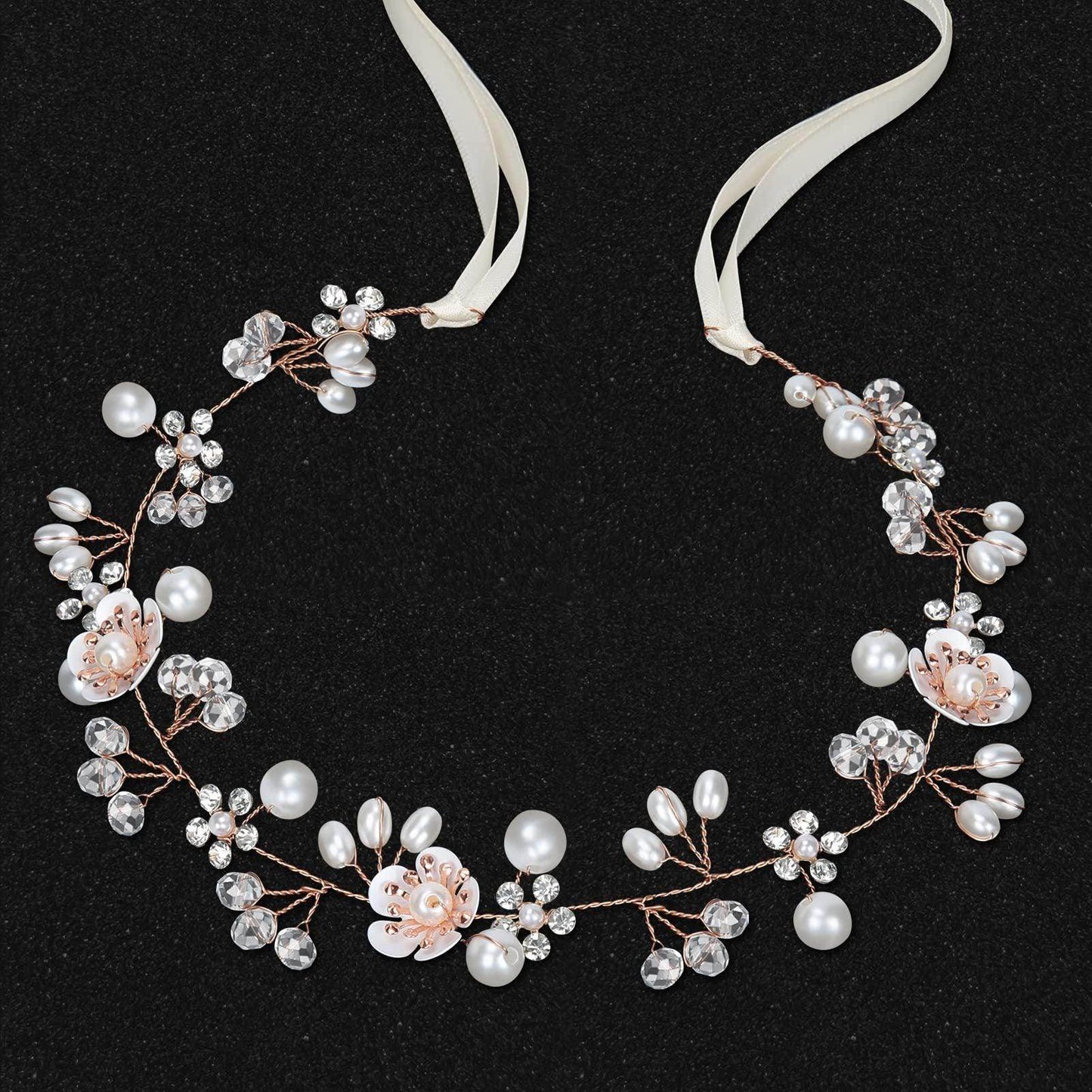 Bridal accessories Beautiful flowers handmade beaded headband Crystal pearl headband 734322003958 - COCOMELODY