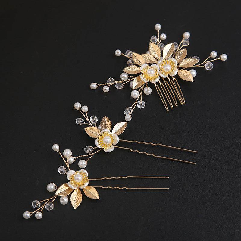 Gold Leaf Hair Comb Handmade Bride Crown Headpiece Flower comb set 690525637756 - COCOMELODY
