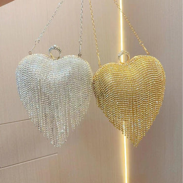 Tasseled rhinestone bag Party diamond hand bag A socialite hand skew straddle dinner bag 760609227630