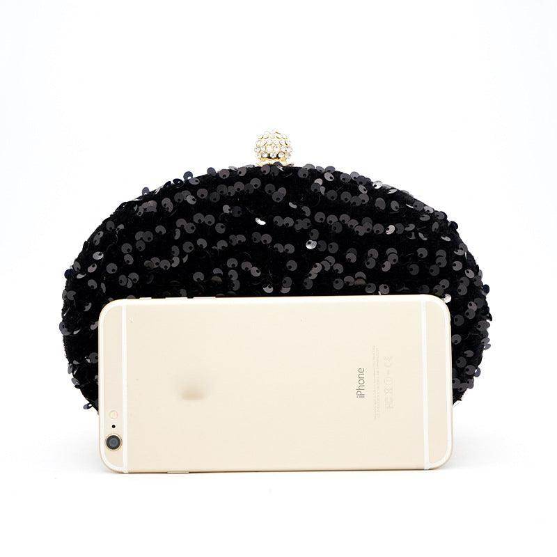 Goose egg oval crossbody Carry colorful black sequin dinner bag 675056328141 - COCOMELODY