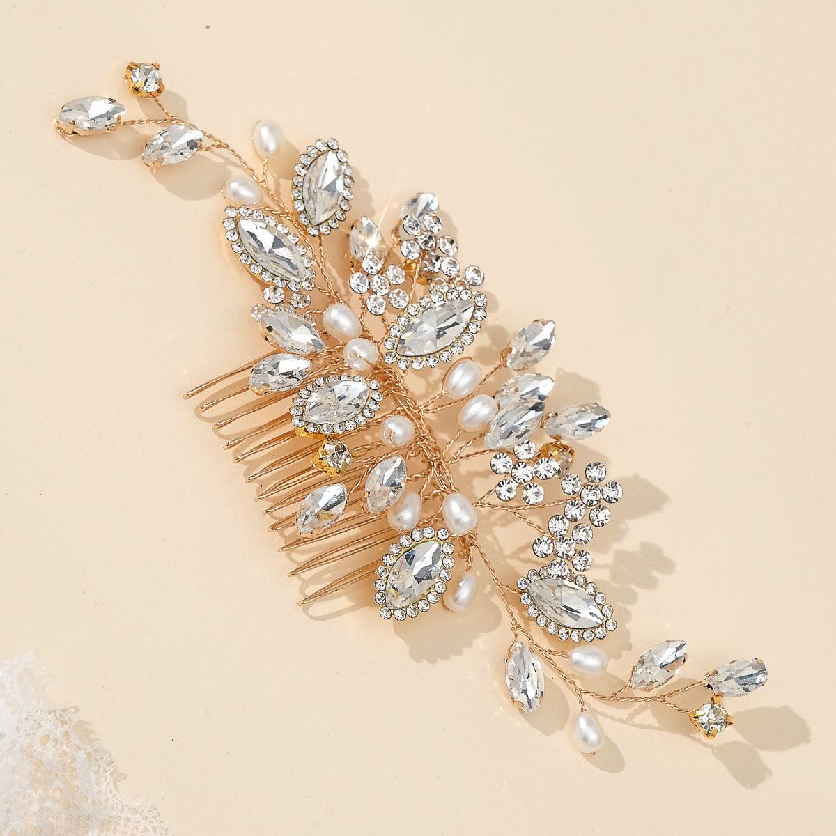 Bridal hair comb Wedding ladies Vintage updo accessories Handmade rhinestone pearl hair comb 757689767059 - COCOMELODY