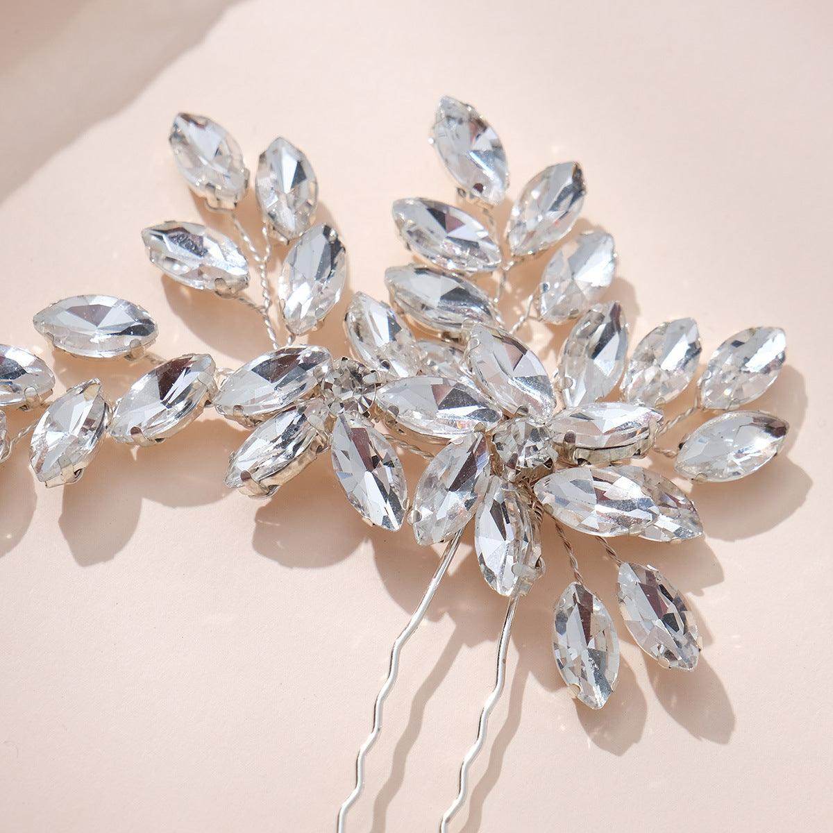 Wedding accessories Hairpin Bun Hair headdress U-shaped hair fork pin Hand-made horseeye rhinrhinee bridal hairpin 794126659820 - COCOMELODY
