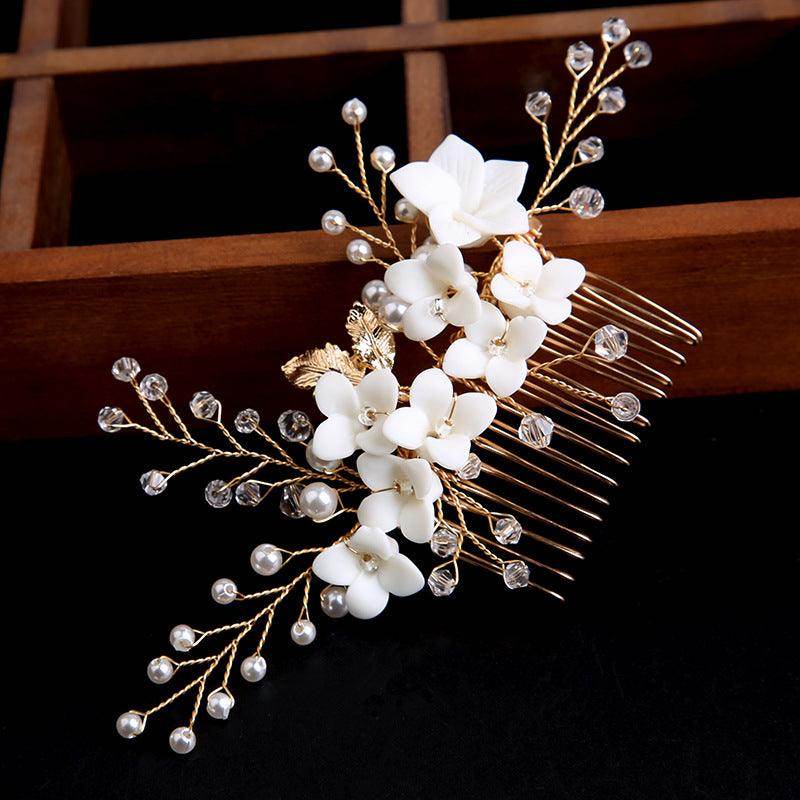 Bridal accessories Gold leaf hair up hair comb Handmade rhinestone headdress flower comb 698449649574 - COCOMELODY