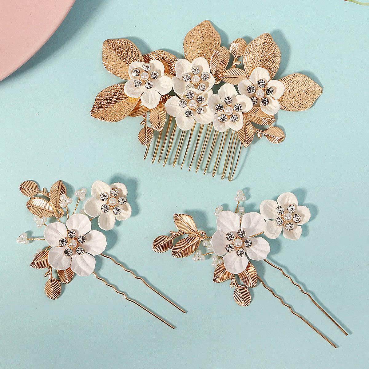 Vintage Leaf Flower hairpin set Bridal Wedding Headwear Handmade Hairpin and comb 771959289349 - COCOMELODY