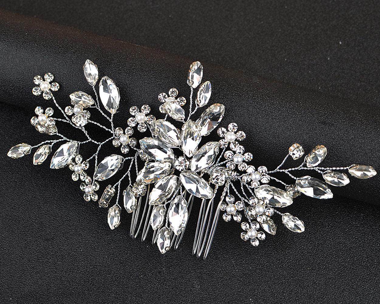 Pearl drill comb hand hair accessories inlaid crystal hair comb 749310304340 - COCOMELODY