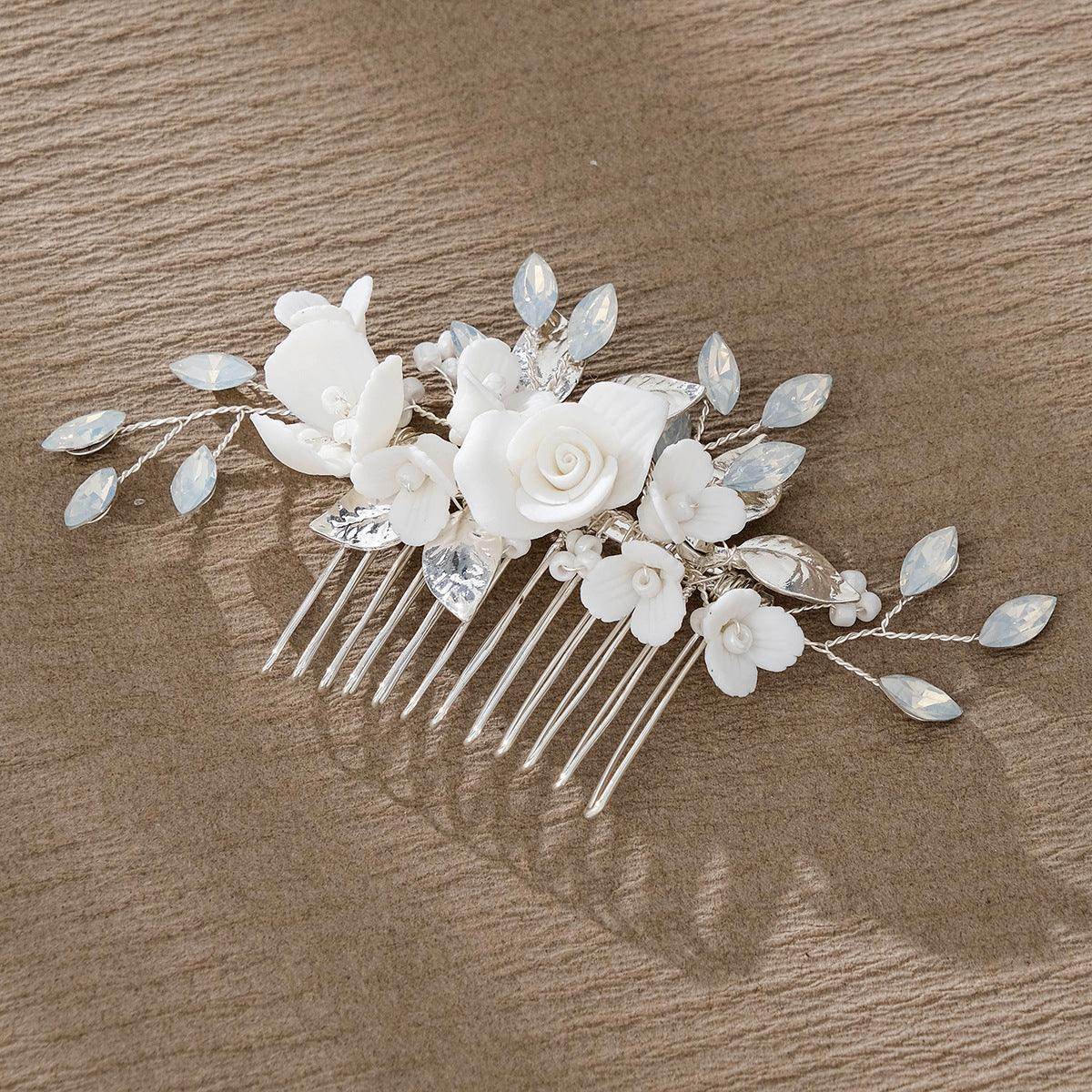 Bridal hair accessories Retro Jelly drill hand insert comb ceramic flower comb 733586558031 - COCOMELODY