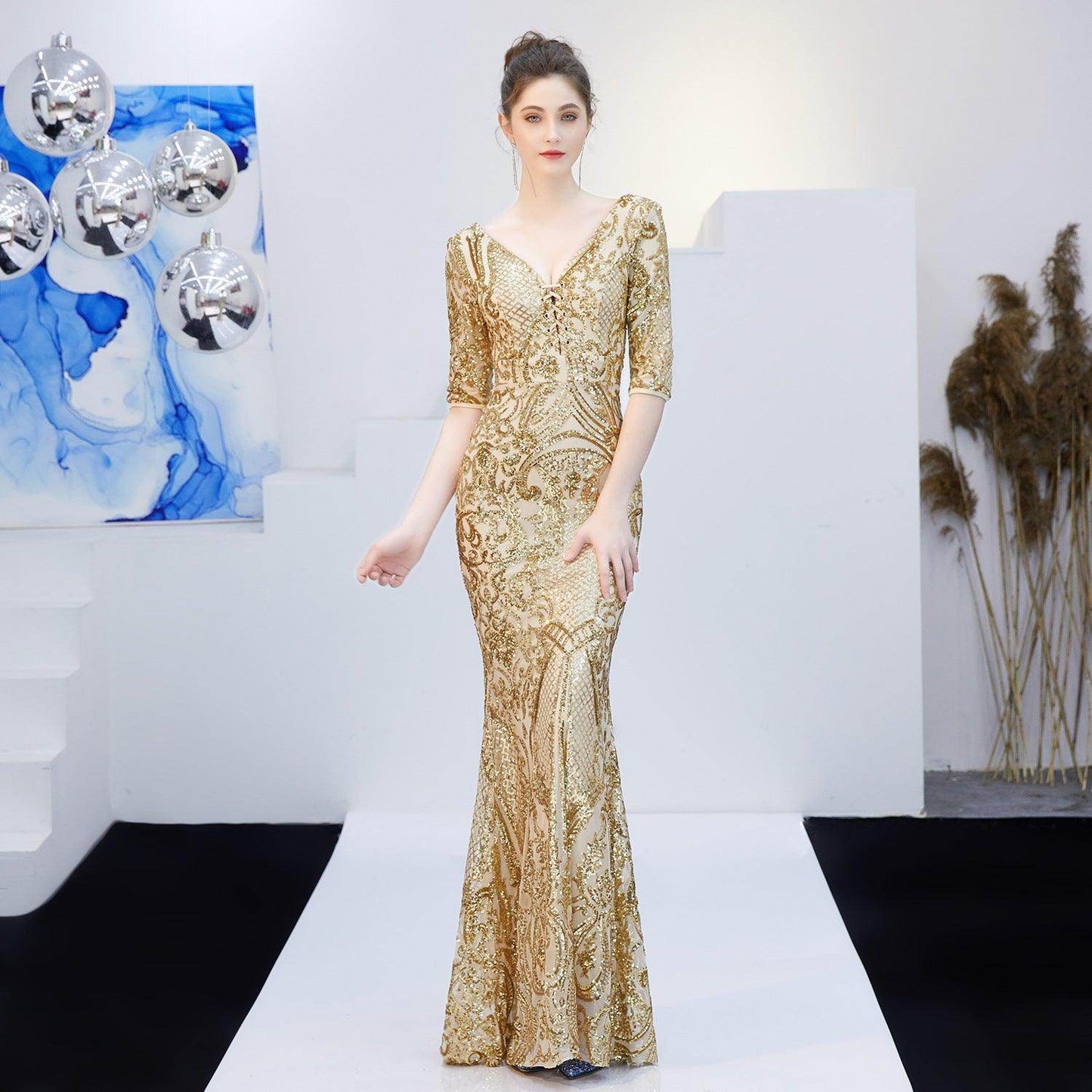 Sheath-column floor length sequined dress 646843637337 - COCOMELODY