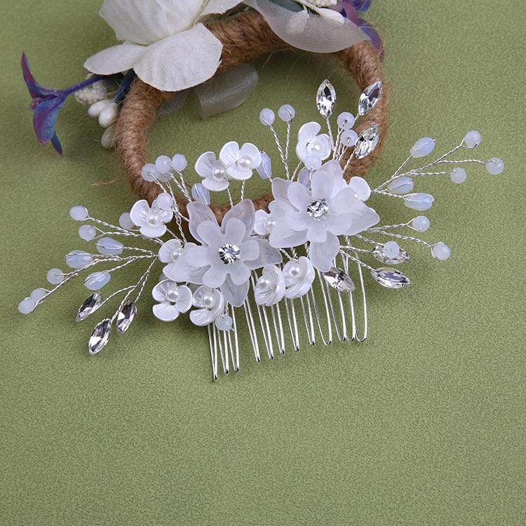 White pearl Pan Hair comb ornaments Handmade flower headdress bridal ornaments 728343527290 - COCOMELODY