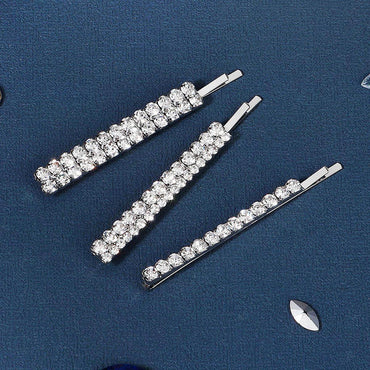 Bridal style simple double row rhine-diamond metal hairpin for women bangs hairpin side clip 676372531083 - COCOMELODY