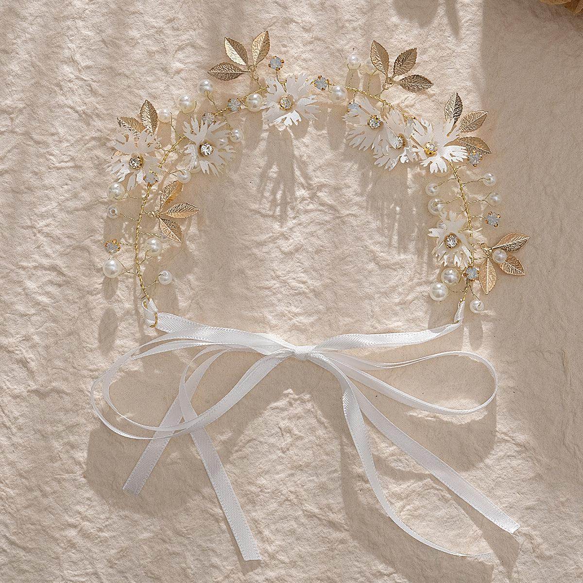 Bridal Headpieces Girls hair pieces Fabric flowers Pearl soft chain headpieces 650978170351 - COCOMELODY