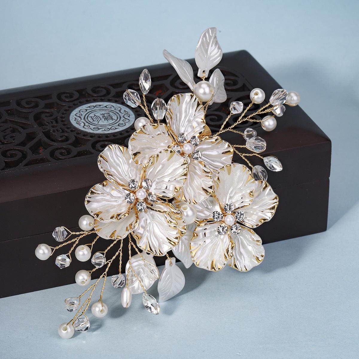Beautiful acrylic flower set comb bride hair pearl clip Headpieces 736331094787 - COCOMELODY