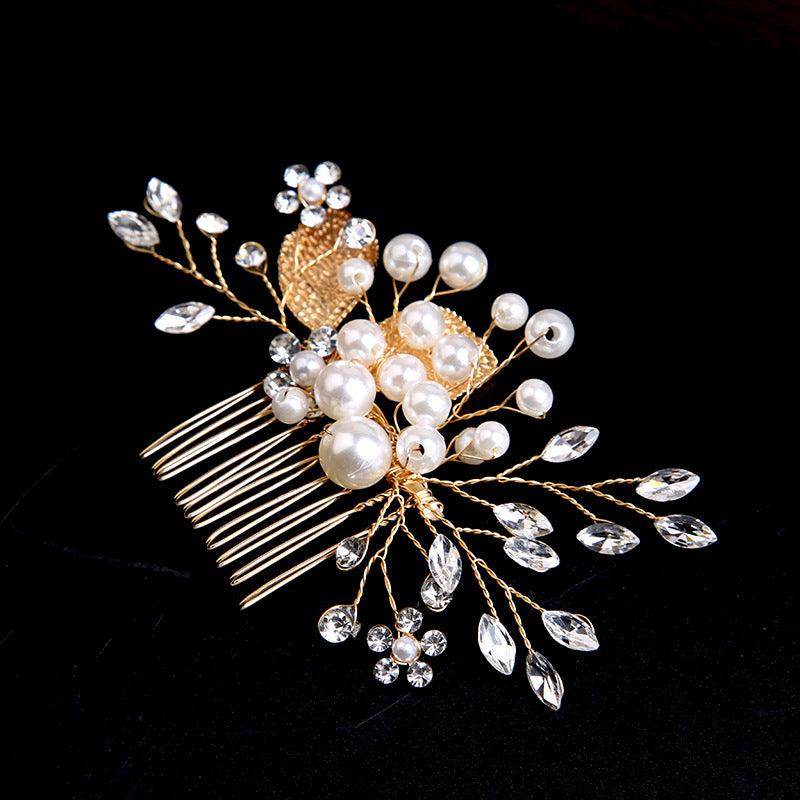 Gold leaf updo hair comb ornaments handmade rhinestone headdress bridal accessories 698964279630 - COCOMELODY